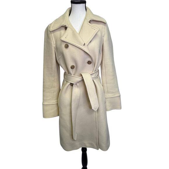 J.Crew Women’s Belted Wool Coat Size 6 – Ivory Double-Breasted Winter Jacket - Picture 1 of 8